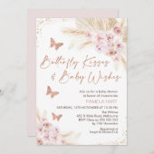 Rose Gold Floral Butterly Kisses Baby Dusche Einladung (Vorne/Hinten)