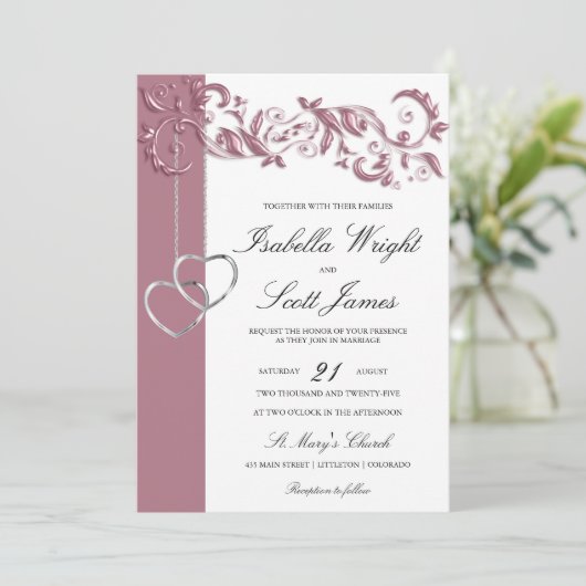 Rose Gold Floral Design Einladung (Stehend Vorderseite)