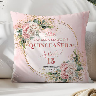 Rose Gold Floral Eucalyptus Quinceañera-Geschenk Kissen