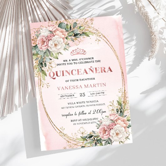 Rose Gold Floral Eucalyptus Quinceañera Invitation Einladung