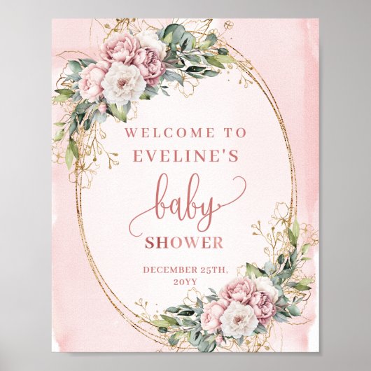 Rose Gold Floral Eucalyptus Welcome Baby Shower  Poster (Vorne)