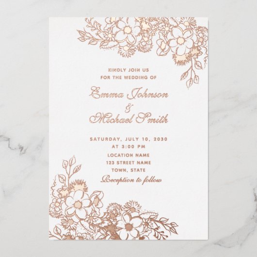 Rose Gold Floral Foil Einladung (Vorderseite)
