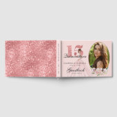 Rose Gold Floral & Foto Quinceñera Personalisiert Gästebuch (Voll)