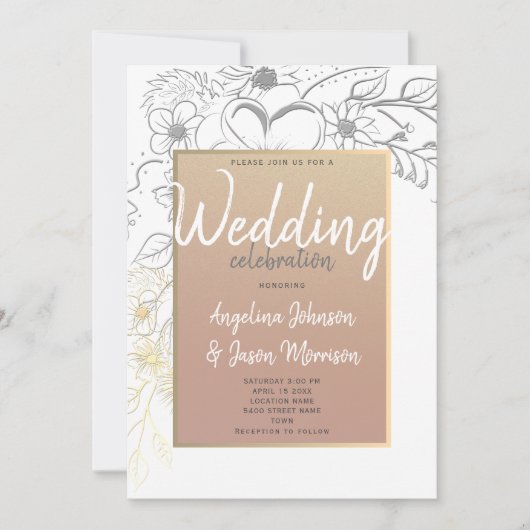 Rose Gold Floral Frame Hochzeitseinladung Einladung (Vorderseite)