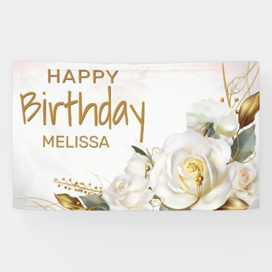 Rose Gold Floral Geburtstag Banner (Horizontal)