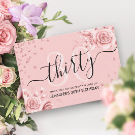 Rose Gold Floral Glitzer 30. Geburtstagsskript Dankeskarte