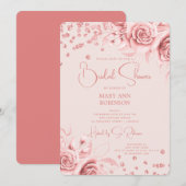 Rose Gold Floral Glitzer Brautparty Blush Einladung (Vorne/Hinten)