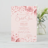 Rose Gold Floral Glitzer Brautparty Blush Einladung (Stehend Vorderseite)