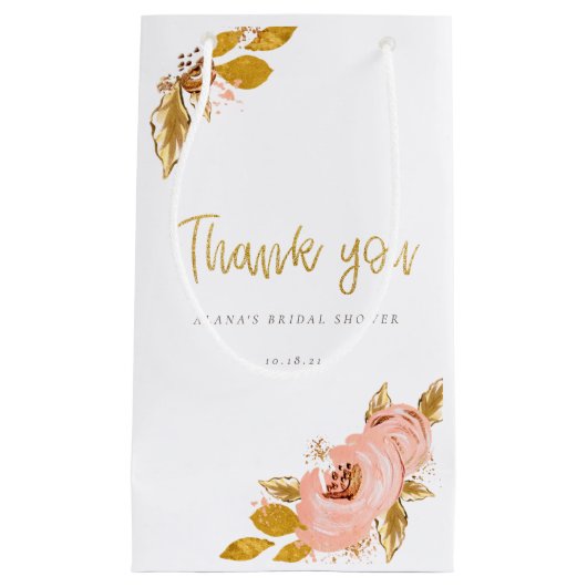 Rose Gold Floral Glitzer Brautparty Vielen Dank Kleine Geschenktüte (Vorderseite)