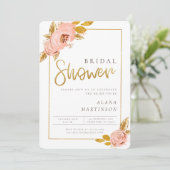 Rose Gold Floral Glitzer Bridal Dusche Einladung (Stehend Vorderseite)