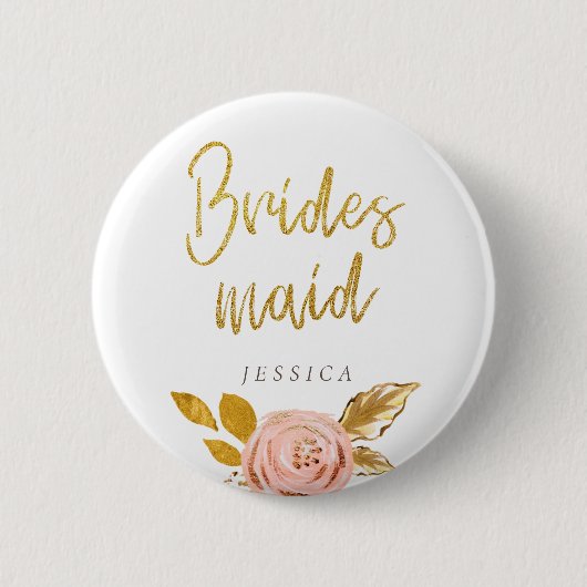 Rose Gold Floral Glitzer Bridesmaid Button (Vorderseite)