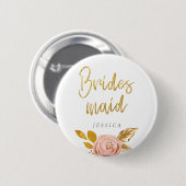 Rose Gold Floral Glitzer Bridesmaid Button (Vorne & Hinten)