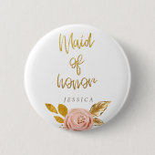 Rose Gold Floral Glitzer Trauzeugin Button (Vorderseite)