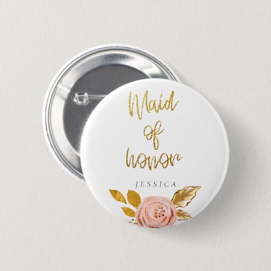 Rose Gold Floral Glitzer Trauzeugin Button (Vorne & Hinten)