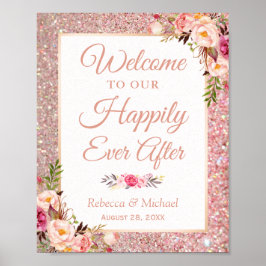 Rose Gold Floral glücklich je nach Hochzeit unterz Poster