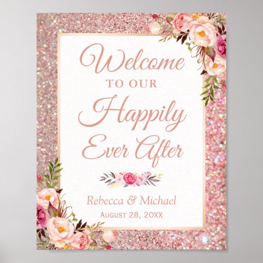 Rose Gold Floral glücklich je nach Hochzeit unterz Poster (Vorne)