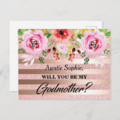 Rose Gold Floral Godmutt Vorschlag Postkarte (Vorne/Hinten)