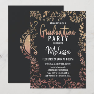 Rose Gold Floral Gold Glitzer Ombre Abschluss Einladung