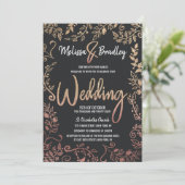 Rose Gold Floral Gold Glitzer Ombre Wedding Einladung (Stehend Vorderseite)