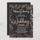Rose Gold Floral Gold Glitzer Ombre Wedding Einladung (Vorne/Hinten)