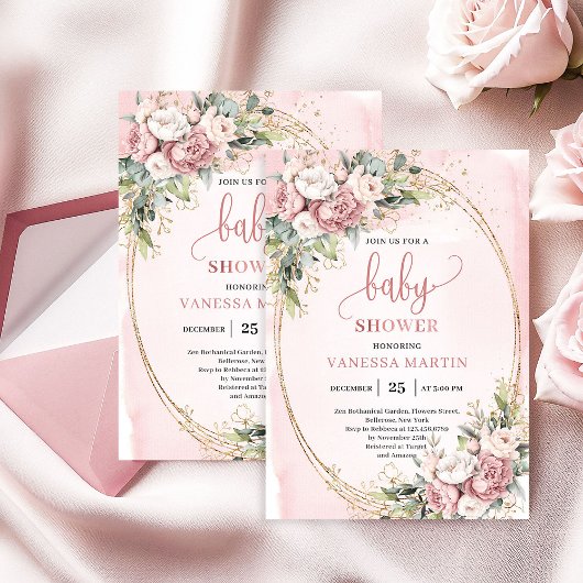 Rose Gold Floral Greenery Baby Girl Shower Invite Einladung