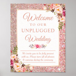 Rose Gold Floral Herzlich willkommen beim unplugge Poster