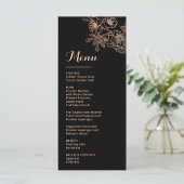 Rose Gold Floral Line Art Black Wedding Menükarte (Stehend Vorderseite)