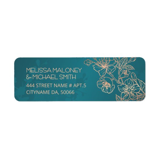 Rose Gold Floral Line Art Teal Wedding (Vorne)