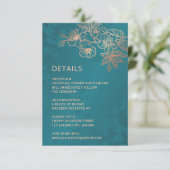 Rose Gold Floral Line Art Teal Wedding Begleitkarte (Stehend Vorderseite)