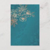 Rose Gold Floral Line Art Teal Wedding Begleitkarte (Rückseite)