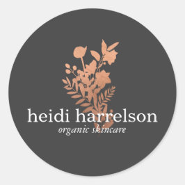 Rose Gold Floral Logo auf Dunkelgrau Runder Aufkleber
