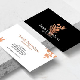 Rose Gold Floral Logo auf Schwarz Visitenkarte