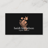 Rose Gold Floral Logo auf Schwarz Visitenkarte (Vorderseite)