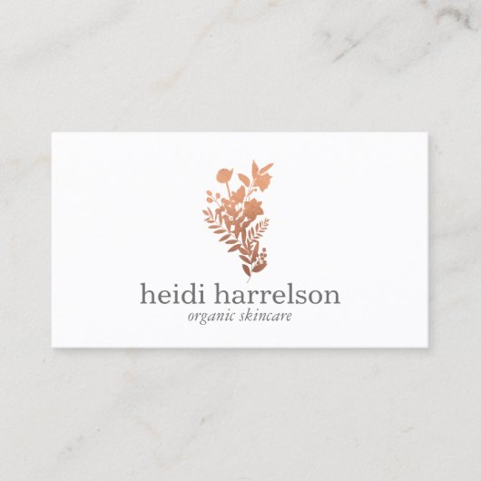 Rose Gold Floral Logo auf Weiß Visitenkarte (Vorderseite)