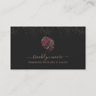 Rose Gold Floral Logo Hair Stylist   elegant Visitenkarte