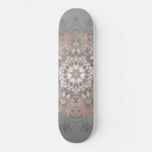 Rose Gold Floral Mandala Girly Skateboard (Vorderseite)