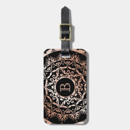 Rose Gold Floral Mandala Monogram Gepäckanhänger (Vorderseite vertikal)
