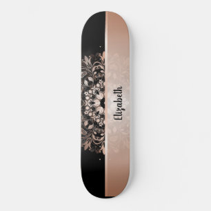 Rose Gold Floral Mandala Name Schwarzes Skateboard