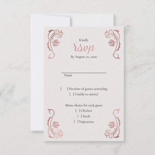 Rose Gold Floral Messe Hochzeit RSVP Karte (Vorderseite)