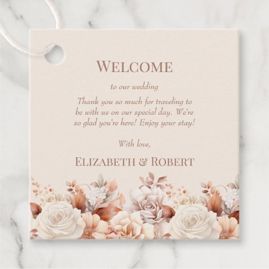 Rose Gold Floral Monogram Wedding Begrüßungsgesche Geschenkanhänger (Vorderseite)