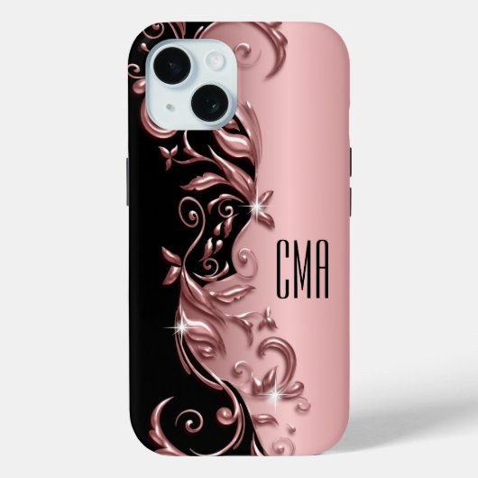 Rose Gold Floral - Monogramm Case-Mate iPhone Hülle (Rückseite)