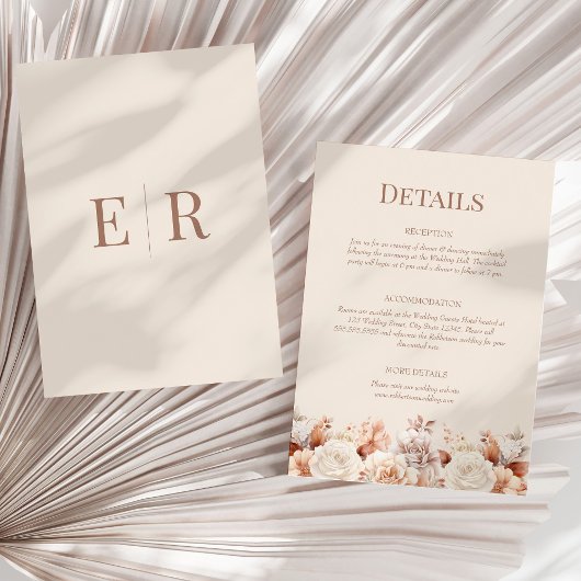 Rose Gold Floral Monogramm Details Umschließungska Einladung
