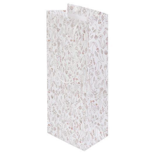 Rose Gold Floral Muster Geschenktüte Für Weinflaschen (Rückseite Schrägansicht)