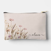 Rose Gold Floral Name Monogram Zubehörtasche (Rückseite)