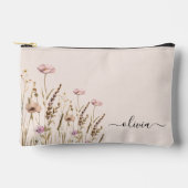 Rose Gold Floral Name Monogram Zubehörtasche (Vorderseite)