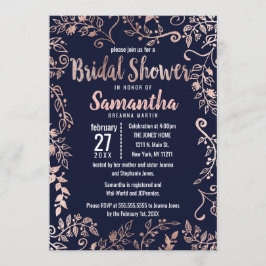 Rose Gold Floral Navy Blue Brush Brautparty Einladung