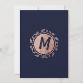 Rose Gold Floral Navy Blue Brush Script Abend Einladung (Rückseite)