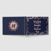 Rose Gold Floral Navy Blue Brush Script Gästebuch (Voll)