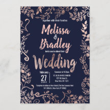 Rose Gold Floral Navy Blue Brush Script Hochzeit