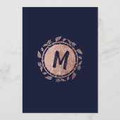 Rose Gold Floral Navy Blue Brush Script Menü Menükarte (Rückseite)